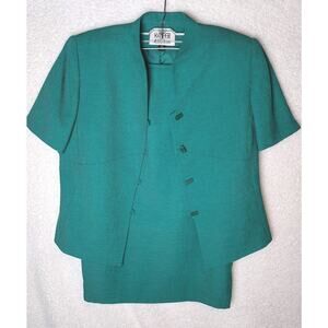 Women's A. S. L. Petite 2 Piece Career Blazer & Skirt Set Green 10P